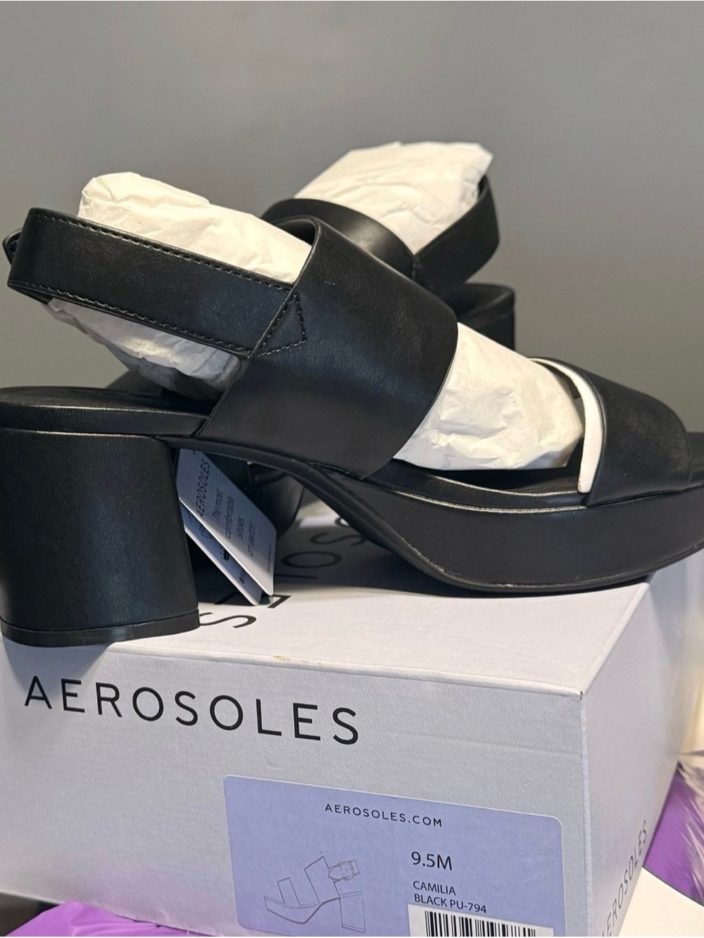 AEROSOLES Black Block Heel Platform Sandal